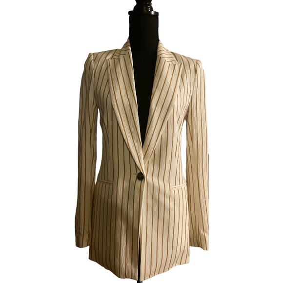 Ivory Single Breasted Striped Blazer Size 2 - Picture 1 of 6